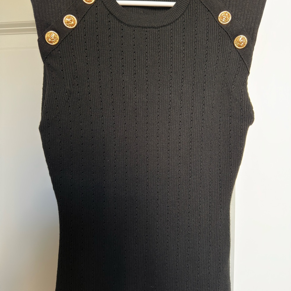 Black Sleeveless Top with Gold Buttons
